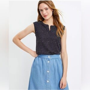 Ann Taylor Loft | Black Polka Dot Sleeveless 100% Linen Sleeveless Top |…